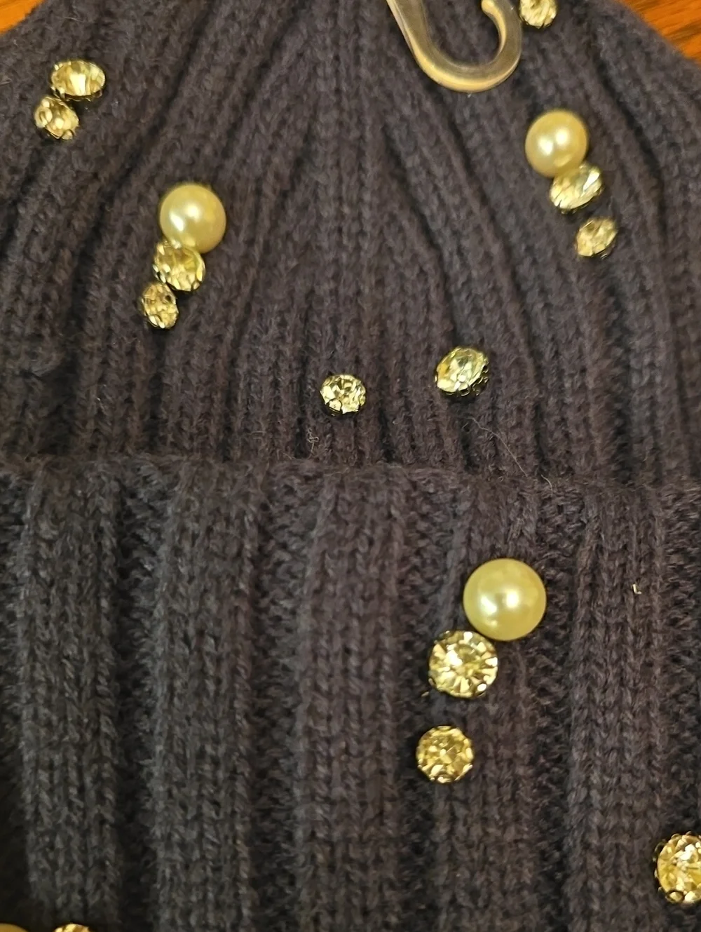 Aqua Embellished Cuff Hat - Exclusive to Bloomingdale's. Navy Blue. NWT Gift